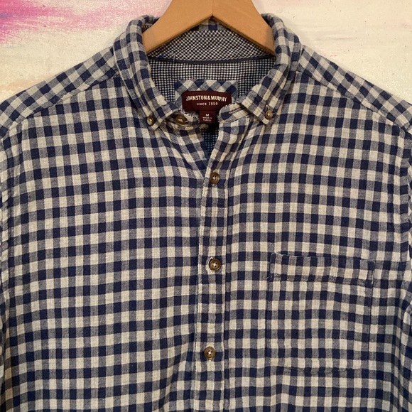 🔥EC🔥Johnston & Murphy 100% Cotton Check Flannel Button Down Shirt. - Picture 2 of 8
